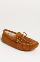 Men's Minnetonka Suede Moccasin With Faux Fur Lining M - Brown