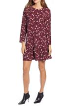 Women's Halogen Button Back Ruffle Hem Dress, Size - Burgundy