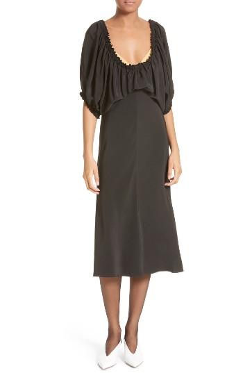 Women's Tibi Sophia Drape Bodice Silk Crepe Dress - Black