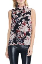 Women's Vince Camuto Blooms Smocked Ruffle Neck Crinkle Blouse - Black