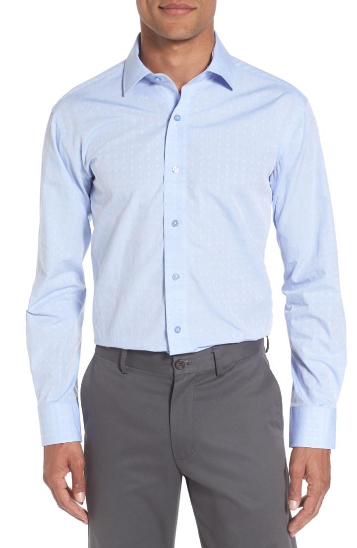 Men's Lorenzo Uomo Trim Fit Floral Dress Shirt - 34/35 - Blue
