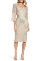 Women's Pisarro Nights Embroidered Scallop Edge Midi Sheath Dress - Beige