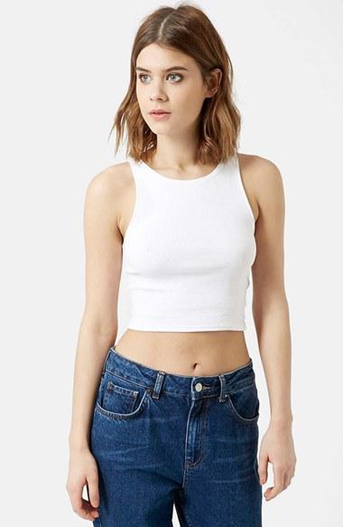 Women's Topshop High Neck Crop Top, Size 12 (14 Us) - White
