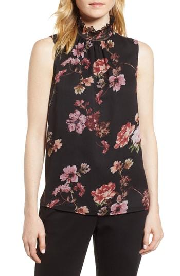 Women's Vince Camuto Garden Fleur Ruffle Neck Blouse, Size - Black