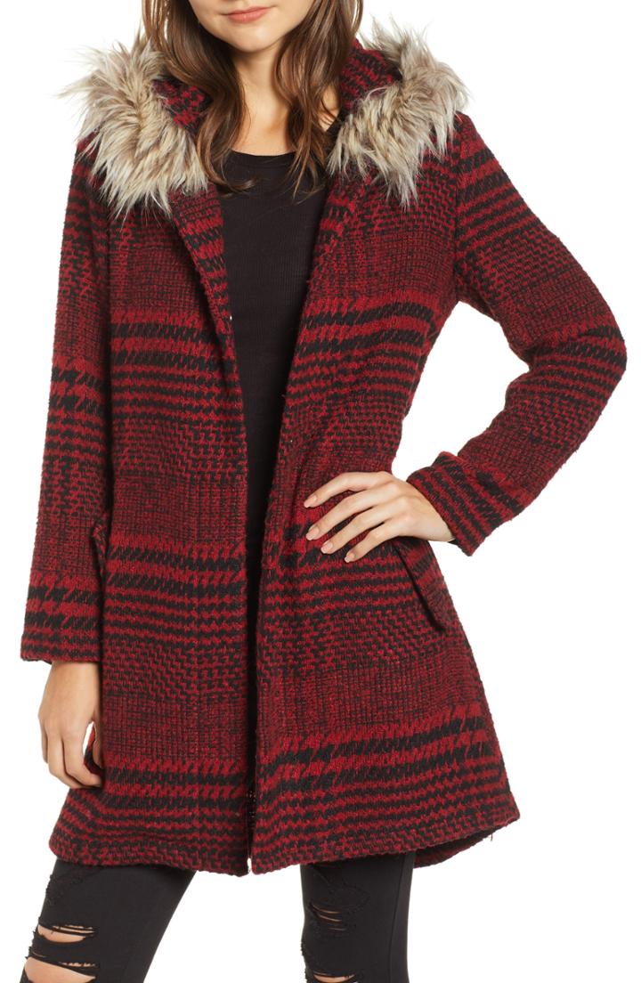 Women's Bb Dakota Play It Cool Coat With Faux Fur Trim