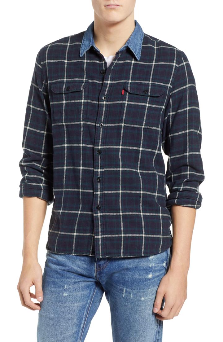Men's Levi's X Justin Timberlake Slim Fit Flannel Worker Shirt, Size - Blue
