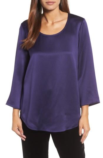 Women's Eileen Fisher U-neck Silk Top, Size - Purple