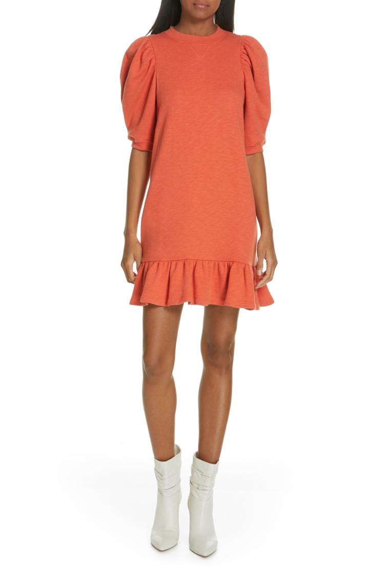 Women's Ulla Johnson Landry Puff Sleeve Sweatshirt Dress - Orange