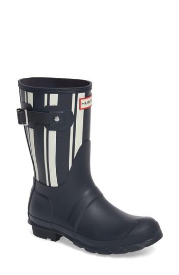 Women's Hunter Original Garden Stripe Short Boot M - Blue