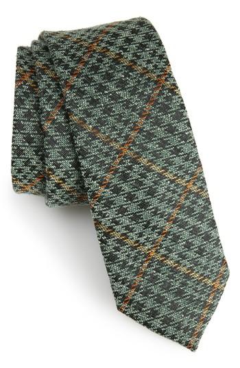 Men's The Tie Bar Quinn Plaid Silk Skinny Tie, Size - Green