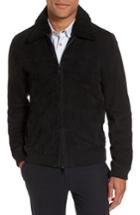 Men's Ted Baker London Genuine Shearling Collar Suede Jacket (l) - Black