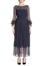 Women's Talbot Runhof Allium Lace Bell Sleeve Tea Length Dress - Blue