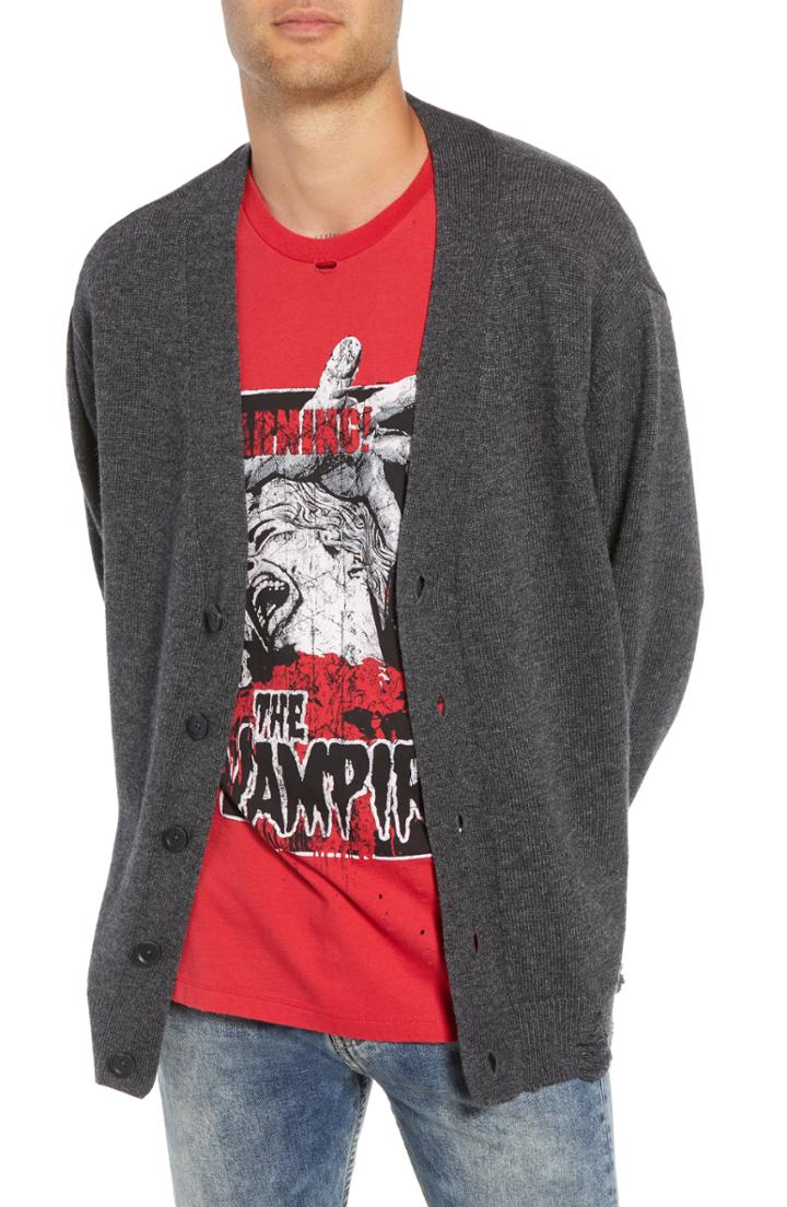 Men's The Kooples Distressed Cardigan - Grey