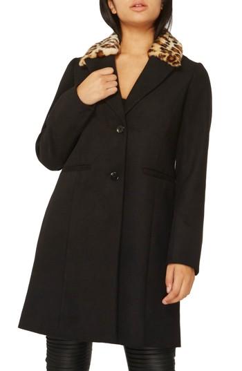 Women's Dorothy Perkins Coat With Faux Fur Collar Us / 8 Uk - Black