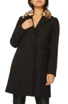 Women's Dorothy Perkins Coat With Faux Fur Collar Us / 8 Uk - Black