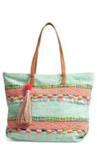 Fantasia Accessories Tassel & Coin Woven Tote - Blue