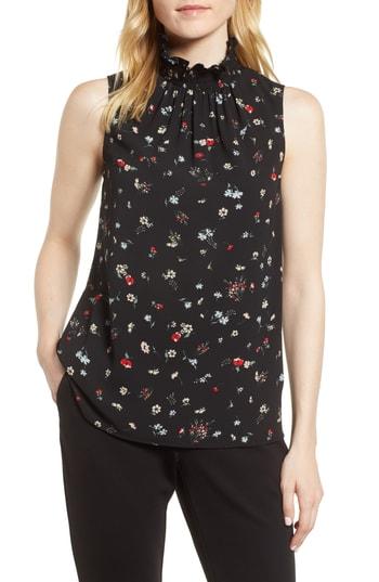 Women's Vince Camuto Ditsy Flair Ruffle Smocked Top, Size - Black
