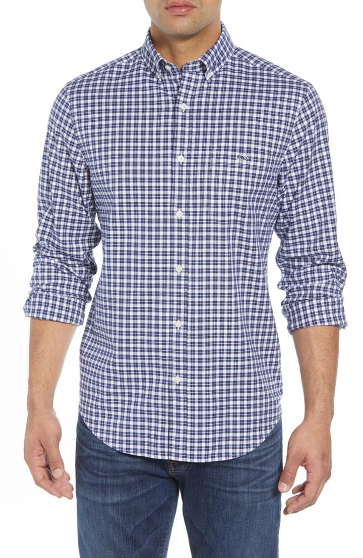 Men's Vineyard Vines Eagle Hill Classic Fit Check Sport Shirt, Size - Blue