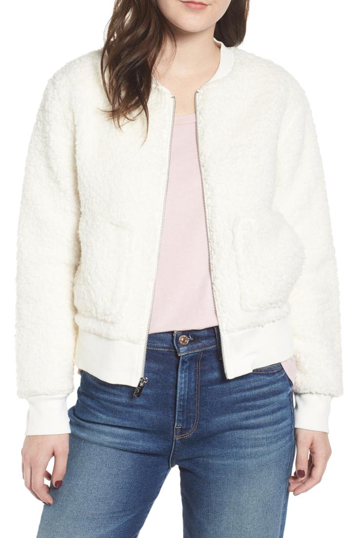 Women's Marc New York Teddy Fleece Bomber Jacket - Ivory