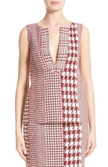 Women's Oscar De La Renta Houndstooth Watteau Blouse - Red