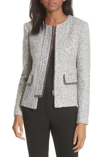 Women's Helene Berman Concealed Front Fringe Trim Jacket - Grey