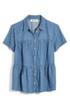 Women's Madewell Seamed Button Down Denim Shirt, Size - Blue