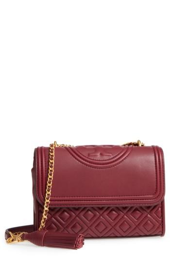 Tory Burch Small Fleming Quilted Lambskin Leather Convertible Shoulder Bag - Burgundy
