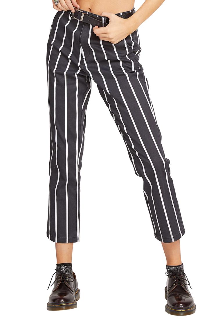 Women's Volcom Frochickie Stripe Straight Leg Jeans - Black
