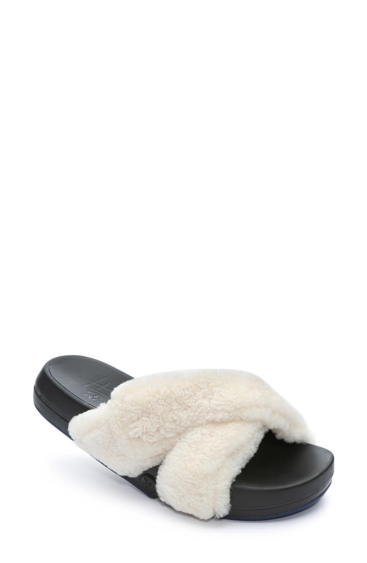 Women's Figs By Figueroa Figomatic Genuine Shearling Slide Sandal Eu - Ivory