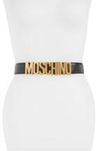 Women's Moschino Logo Plate Leather Belt - Black