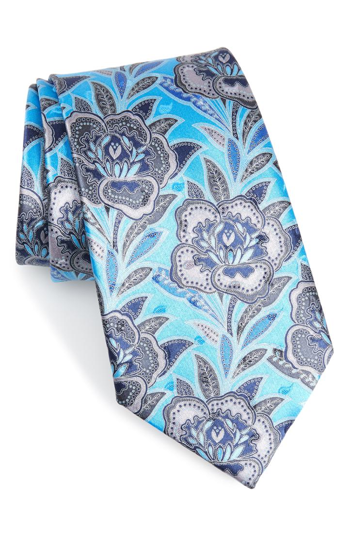 Men's Ermenegildo Zegna Macrofloral Silk Tie, Size - Blue