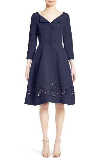 Women's Carolina Herrerra Laser Cut Eyelet Button Front Dress - Blue