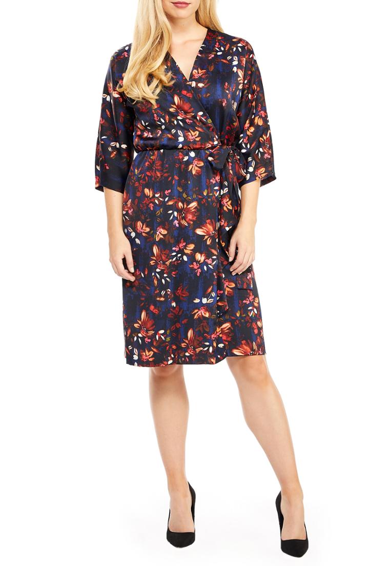 Women's Maggy London Floral Print Charmeuse Faux Wrap Dress - Blue
