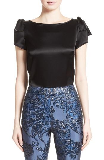 Women's St. John Collection Bow Shoulder Liquid Satin Blouse