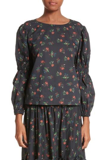 Women's Molly Goddard Floral Puff Sleeve Top Us / 8 Uk - Black