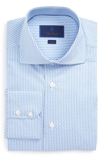 Men's David Donahue Trim Fit Box Weave Dress Shirt 34/35 - Blue
