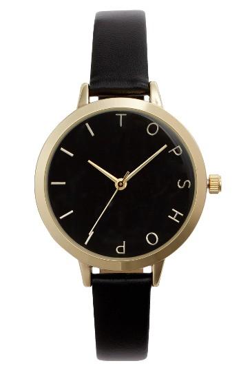 Women's Topshop Moon Face Leather Strap Watch, 51mm