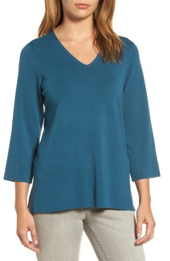 Women's Eileen Fisher Merino Wool V-neck Top - Blue/green