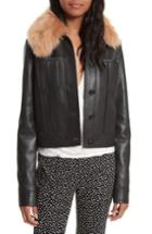 Women's Diane Von Furtsenberg Faux Fur Collar Leather Jacket, Size - Black