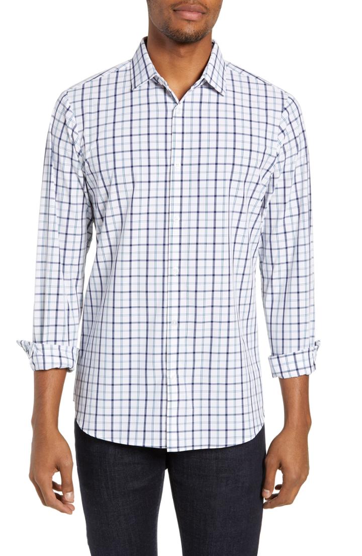 Men's Mizzen+main Bowers Trim Fit Check Performance Sport Shirt - Blue