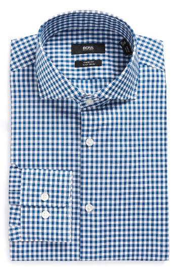 Men's Boss Mark Sharp Fit Easy Iron Check Dress Shirt .5 R - Blue/green