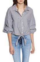 Women's Sanctuary Clover Tie Front Cotton Shirt - Black