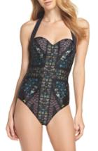 Women's Ted Baker London Unity Floral Halter One-piece Swimsuit A/b - Black