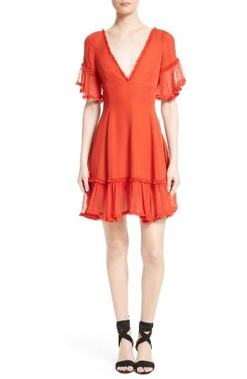Women's Cinq A Sept Dianne Ruffle Silk Fit & Flare Dress