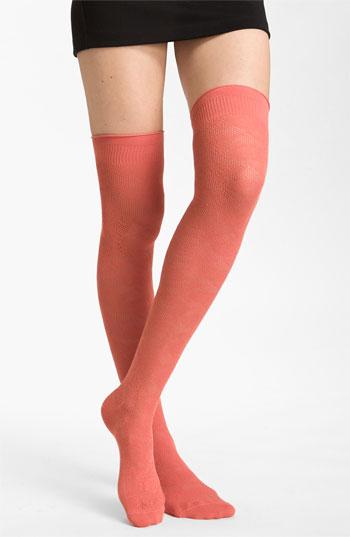 Nordstrom Roll Top Floral Over The Knee Socks Red Clay 9/11