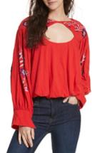 Women's Free People Lita Embroidered Bell Sleeve Top - Red
