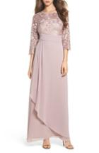 Petite Women's Alex Evenings Embroidered A-line Gown - Pink