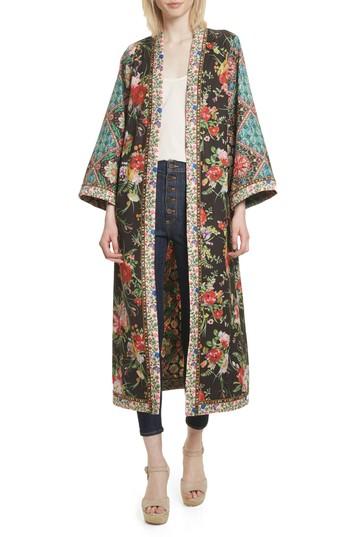 Women's Alice + Olivia Lynn Mixed Print Long Kimono /small - Black