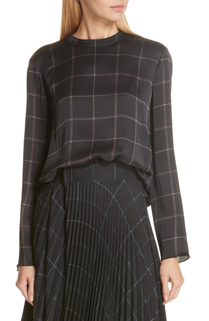 Women's Vince Grid Plaid Silk Blouse