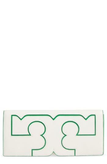 Tory Burch Serif Leather Clutch - White